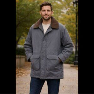 Vtg. Mighty Mac mens 46R all weather coat rugged overcoat gray  corduroy collar